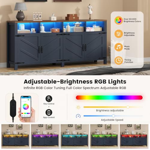 Buffet Sideboard with Storage with Power Outlets & LED Light