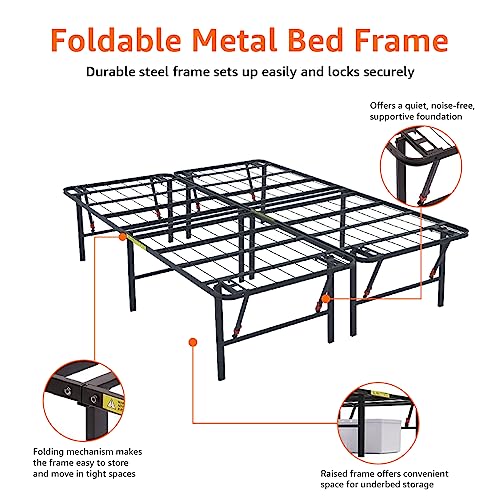 Foldable Metal Platform Bed Frame with Storage Space