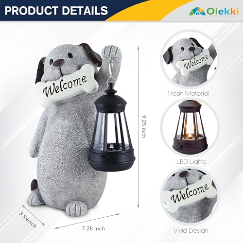 Solar Dog Garden Statue with Lantern Light
