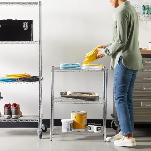 3 Shelf Adjustable Heavy Duty Steel Wire Shelving Rack with Chrome Finish