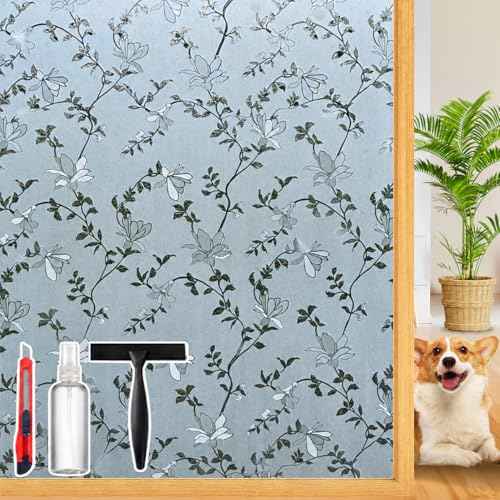 Frosted Glass Window Film with Elegant Flower Design