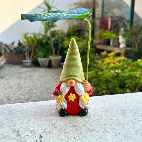 Garden Female Gnome Statue Decoration with Leaf Umbrella