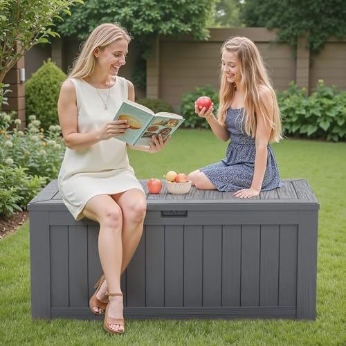 Resin Deck Box 120 Gallon Waterproof Large Outdoor Storage Box