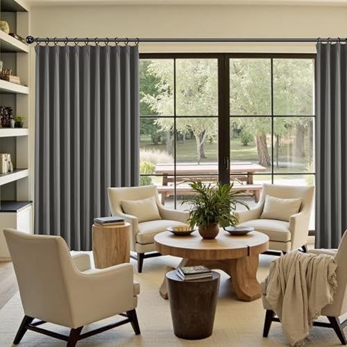 102 Inch Gray Curtains Blackout Drapes for Living Room (2 Count)