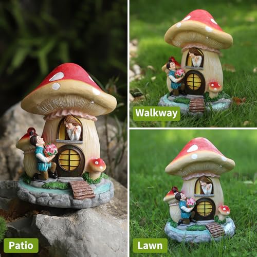 Solar Garden Outdoor Statues Princess and Prince with 4 LED Solar Figurine for Lawn