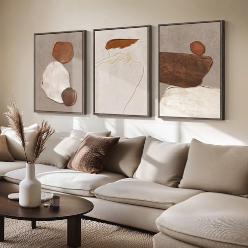 Large Framed Neutral Abstract Wall Art (3 Count)