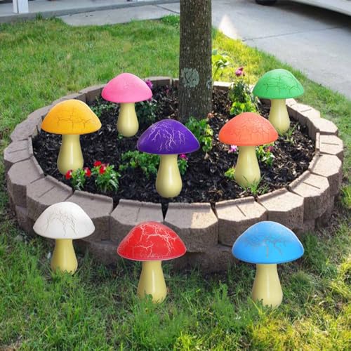 8 Pack Cracked Mushrooms for Garden Decor (8 Count)
