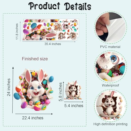 Large 3D Easter Bunny Wall Stickers (25 Count)