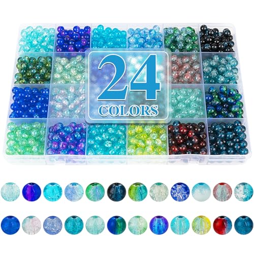 About 1200pcs 6mm Crack Glass Beads Oceanic Blue Bracelet Making Kit (1200 Count)
