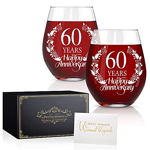 60 Years Happy Anniversary Wine Glass Set of 2 (2 Count)