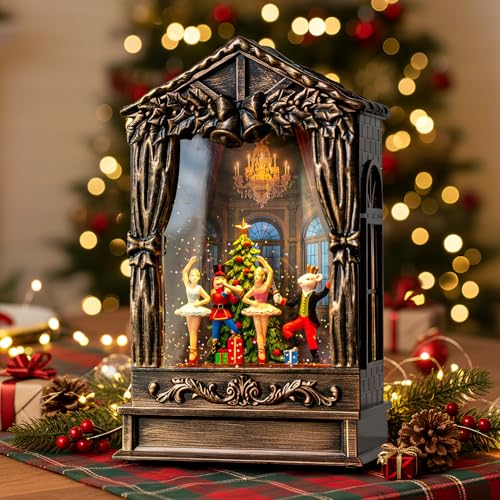 Christmas Snow Globe Lantern Water Glittering Nutcracker Ballet Theatre with Music & Timer