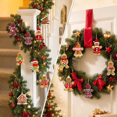Gingerbread Man & House Ornaments for Christmas Tree Decorations (12 Count)
