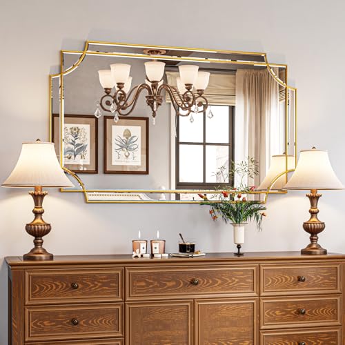 30"x48" Gold Foil Scalloped Edge Decorative Vanity Wall Mirror