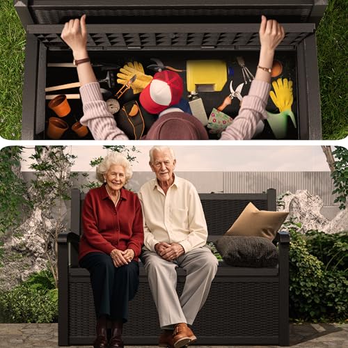 80 Gallon Outdoor Storage Bench Lockable Deck Box Outdoor Storage Box Waterproof for Patio
