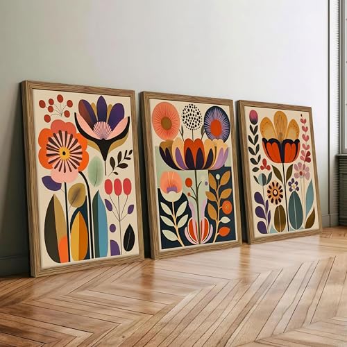 Framed Colorful Floral Wall Art Set of 3