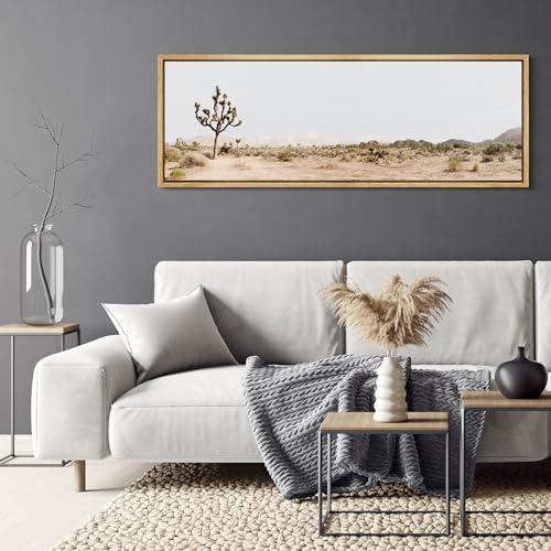 Large Framed Canvas Print Wall Art Desert Solitude Joshua Tree Landscape Antique Retro Fine Art Illustrations Decorative Colorful for Bedroom
