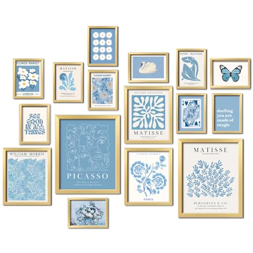 16 PCS Blue Wall Art Decor (16 Count)