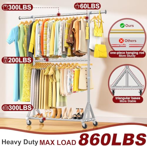 100% Stainless Steel Heavy Duty Clothes Rack Load 860LBS
