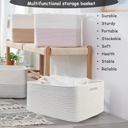 Cotton Rope Woven Basket with Handles for Shelves