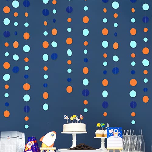 46 Ft Navy Blue Orange and Teal Circle Dots Garland Royal Blue Orange Aqua Polka Dot Hanging Paper Streamer for Birthday Wedding Bridal Shower Outer Space Galaxy Theme Party Decorations Supplies