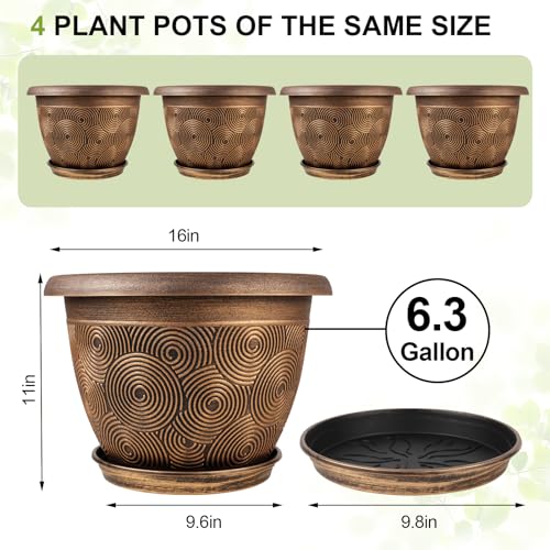 16 Inch Large Planter Pot for Plants Indoor Outdoor (4 Count)