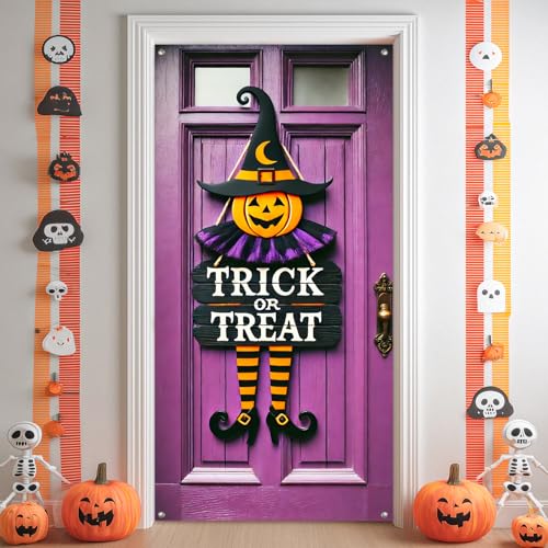 Halloween Door Cover Trick Treat Witch 35x71 Inch Polyester