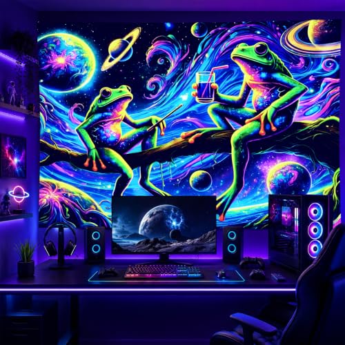 Blacklight Tapestry Space Frog Party Backdrop 78 x 59 Inch