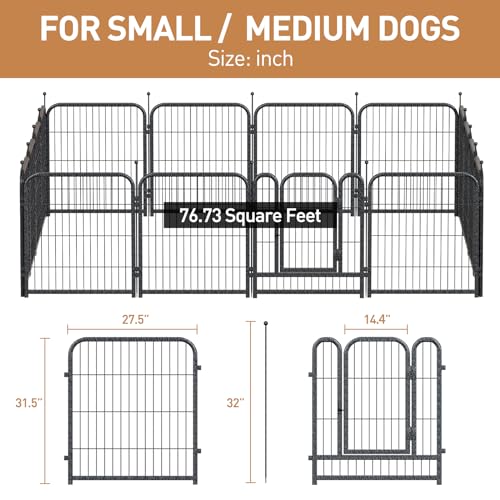 Metal Dog Playpen 32in H 16 Panels Heavy Duty Dog Fence