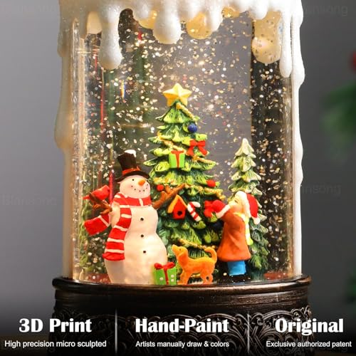 Christmas Snow Globe Candle Christmas Decorations Indoor Auto Snowfall Glitter Music Collection Snowman Child Tree with 6H Timer USB