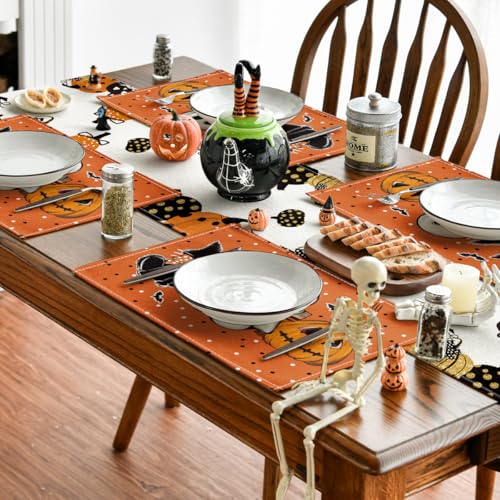 Orange Cat Ghost Boo Halloween Placemat Set of 4 (4 Count)
