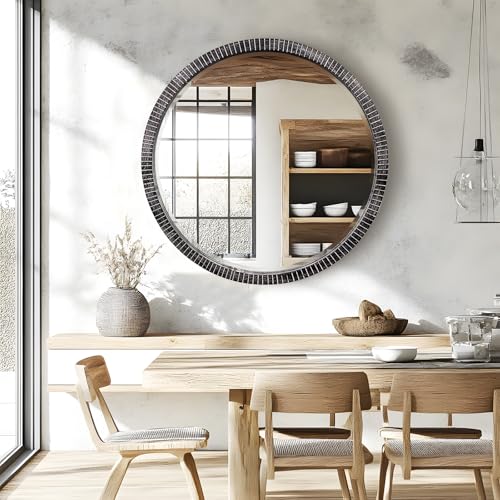 35" Round Wood Mirror