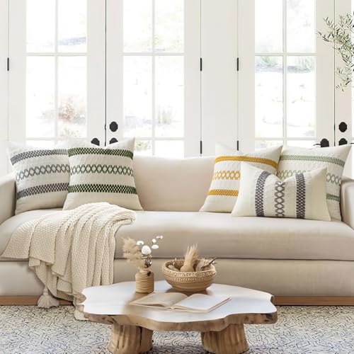 Set of 2 Moss Green Boho Decorative Lumbar Pillow Covers 12x20 Inch (2 Count)