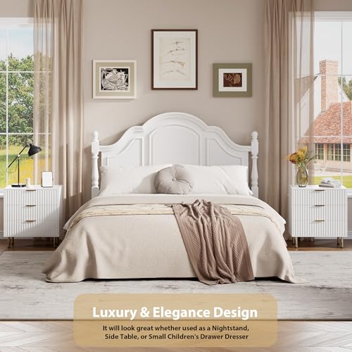 Fluted White 3 Drawer Dresser for Bedroom with Deep Drawers