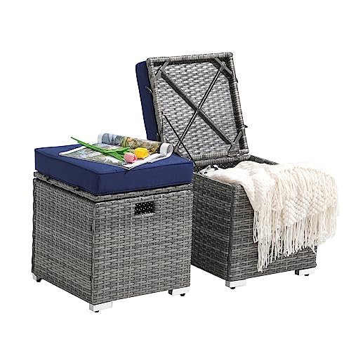 2 Piece Outdoor Patio Ottoman with Storage