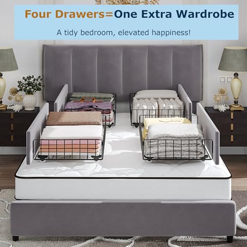 Full Size Bed Frame with 4 Storage Drawers