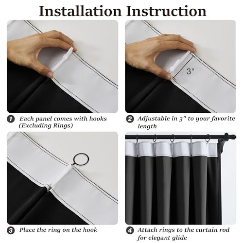 Solid Black Blackout Pinch Pleat Curtains 96 Inches Long for Living Room (2 Count)