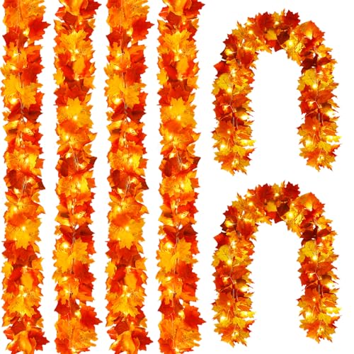6 Pack Fall Garland with 6.5FT LED Lights (39 Foot)
