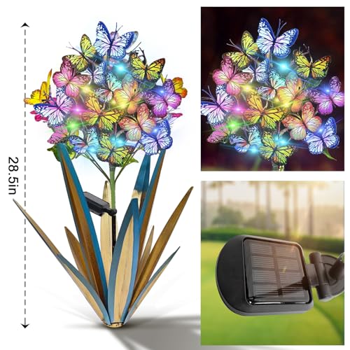 Solar Metal Agave Butterfly Flower Stick Garden Sculpture (2 Count)