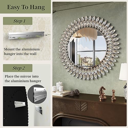 26" Jeweled Luxury Round Decorative Wall Mirror