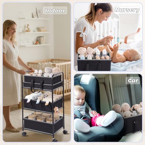 2in1 Baby Diaper Caddy Organizer Cart Bedside Rolling Cart (2 Count)