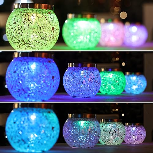 2 Pack Gift for her him Heavy Solar Mosaic Crackle Glass Lights with Dual Solar Panels (2 Count)
