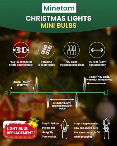 Clear Christmas String Lights 100 Count 20 Feet Incandescent Bulb (25 Foot)