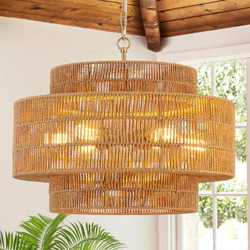 23.6" Large Gold Rattan Chandelier