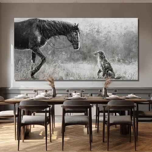 Horse Canvas Wall Decor Grey Wall Picture Modern Wall Hangings Decor 29"x58" Canvas Wall Art for Bedroom Kitchen Artwork