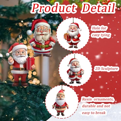 12Pcs Christmas Ornaments Plane Acrylic Cute Santa Claus Xmas Tree Hanging Decorations Plastic Pendant Ornaments for Xmas Tree Accessories Party DIY Decor