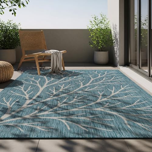 Washable Indoor Outdoor Rug 6x9 Modern Area Rugs Branch Pattern Non Shedding Waterproof Easy Clean Patio Deck Porch Living Room Bedroom Garden RV (54 Sq Ft)