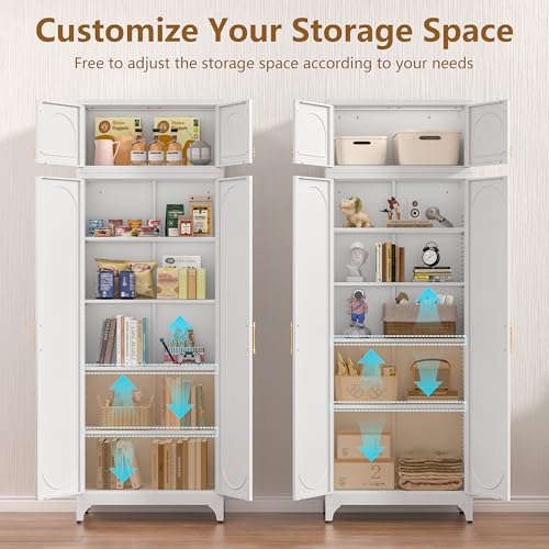 90" Tall Metal Kitchen Pantry Storage Cabinet with Doors and Shelves