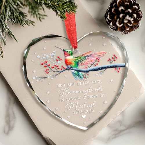 Personalized Memorial Hummingbird Glass Ornament