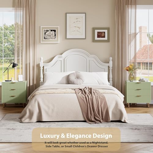 Fluted Green 3 Drawer Dresser for Bedroom with Deep Drawers