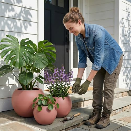 Premium Mt Sherman Fiberstone Sphere Planter for Indoor Outdoor Use